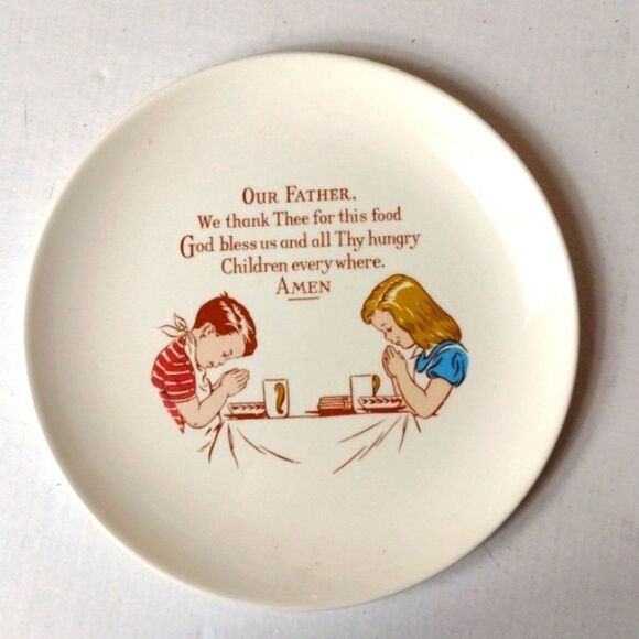 Vintage c1950s Children's‎ Ceramic Handled Cup and Saucer Prayer Grace Religious - Picture 6 of 12